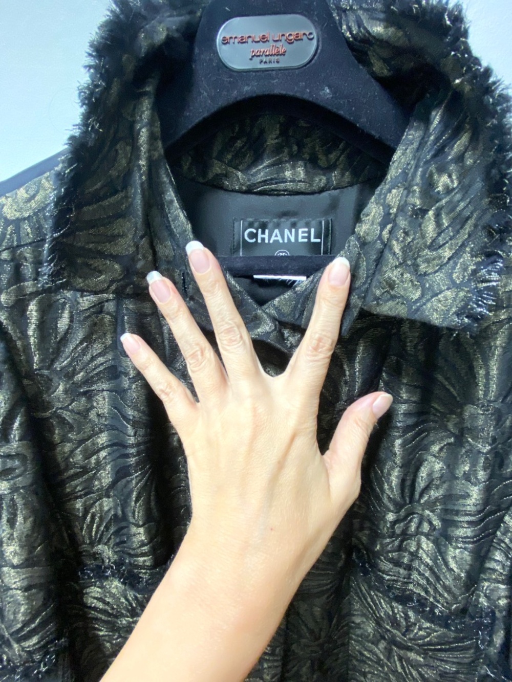 Highly Coveted CHANEL Black/Gold Lamé Floral Camellia Brocade A-Line Coat Dress